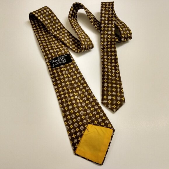 Vintage Men's NeckTie Bon Vivant Omega 60s 70s Retro Neck Tie Brown Yellow - Picture 3 of 7